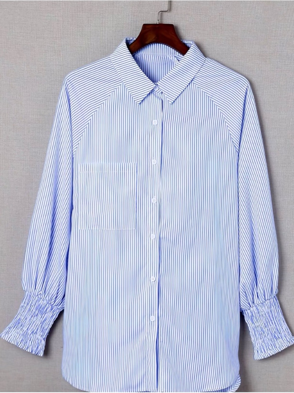 Light Blue Striped Women’s Button-Front Blouse